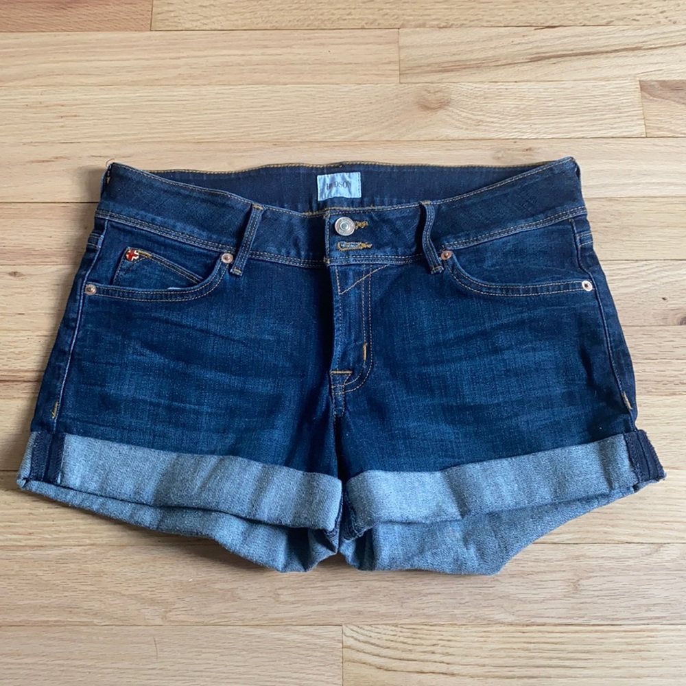Hudson Denim Cuffed Shorts- Dark Wash Blue, 28